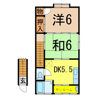 間取図 奥羽本線・山形線/新庄駅 徒歩10分 2階 築37年