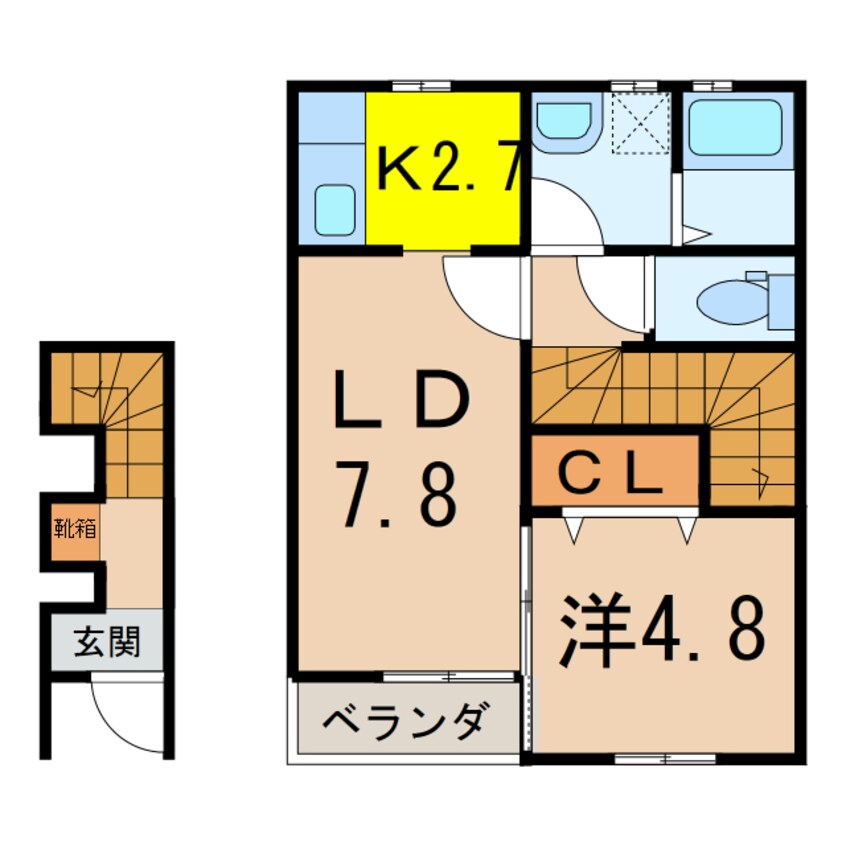 間取図 奥羽本線・山形線/新庄駅 徒歩24分 2階 築6年