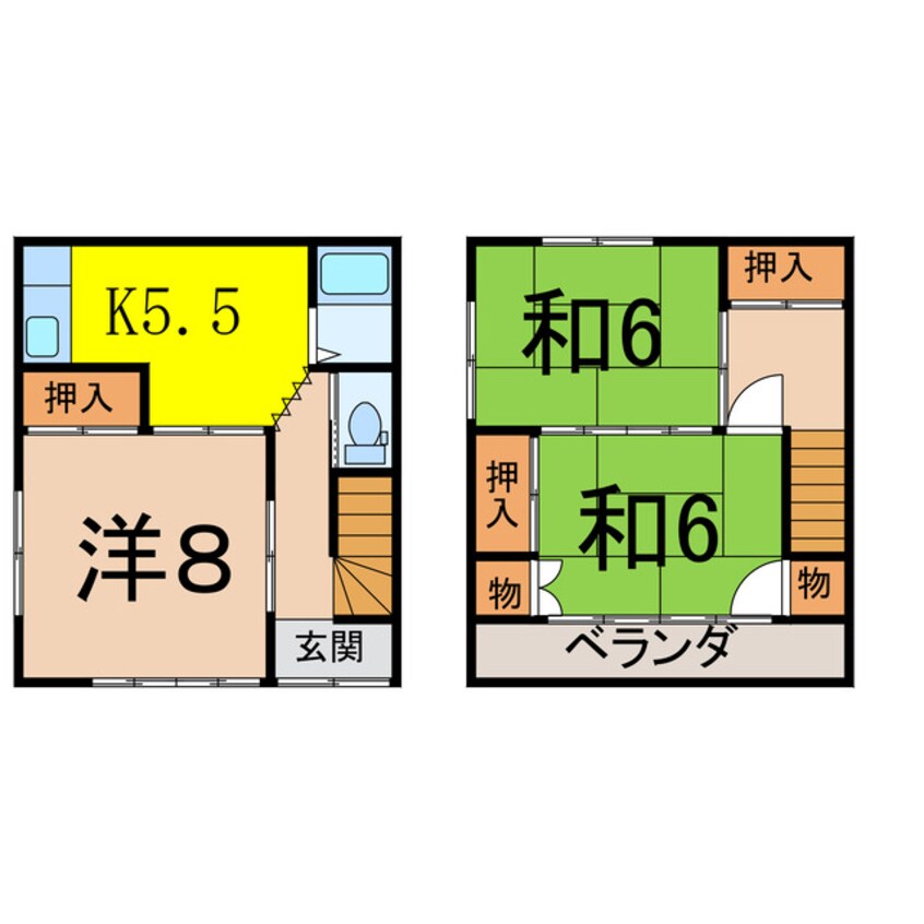 間取図 山形新幹線/新庄駅 徒歩23分 1-2階 築38年