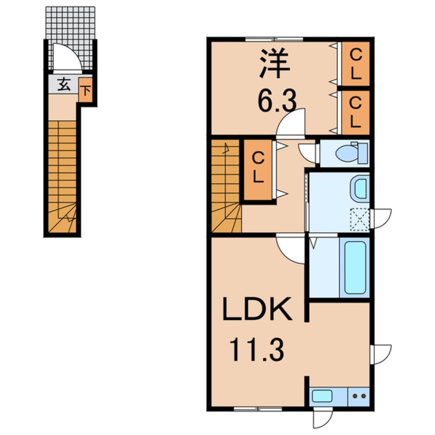 間取図 奥羽本線・山形線/新庄駅 徒歩27分 2階 1年未満