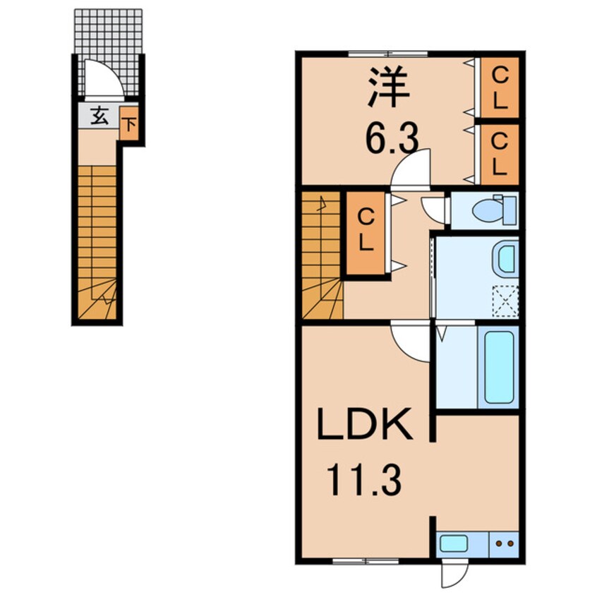 間取図 奥羽本線・山形線/新庄駅 徒歩27分 2階 1年未満