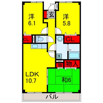 間取図 内房線/五井駅 バス15分大厩下車:停歩6分 3階 築26年