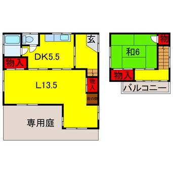 間取図 内房線/五井駅 徒歩32分 1-2階 築52年