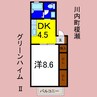 グリーンハイムⅡ 1DKの間取り