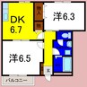 ビレッジあいＢ 2DKの間取り