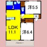 パークハウス北島Ｂ 2LDKの間取り