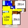 ラ・ネージュⅠ番館 2LDKの間取り