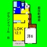 グランドゥールＢ 1LDKの間取り