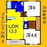 ブランシェ川内Ⅱ 2LDKの間取り