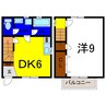 レインボータウン中田 1DKの間取り