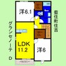 グランセノーテＤ 2LDKの間取り