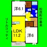 リトルコッティ 2LDKの間取り