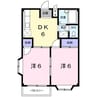 カズミハイツＢ（熊谷市村岡） 2DKの間取り