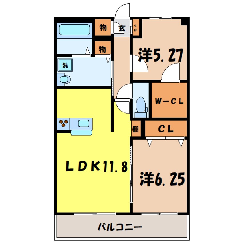 間取図 Sunpersimmon～ｻﾝﾊﾟｰｼﾓﾝ（熊谷市別府）