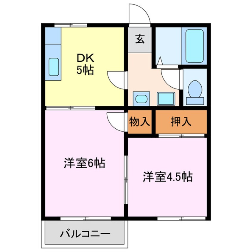 間取図 名鉄津島線･尾西線（須ケ口-弥富）/木田駅 徒歩2分 2階 築39年