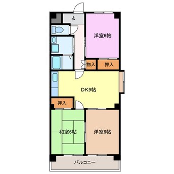 間取図 名鉄名古屋本線/国府宮駅 徒歩3分 3階 築30年