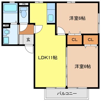 間取図 近鉄名古屋線/白子駅 徒歩10分 2階 築18年