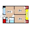 フォンティーヌ高槻Ⅱ 2DKの間取り