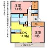 ラ・フィーネ東田　Ａ棟 2LDKの間取り