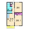 ファミール旭ヶ丘Ⅰ 2DKの間取り