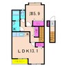 高尾崎NEW TOWN La・Terre E 1LDKの間取り