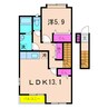 高尾崎NEW TOWN La・Terre E 1LDKの間取り