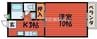 ビーライン川入　B棟 1Kの間取り
