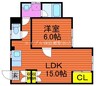 アルフィー当新田 1LDKの間取り