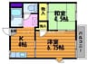 幸運マンション２号棟 2Kの間取り