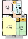 アリッサム２１　Ａ 2LDKの間取り
