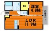 クレイドル浜町 1LDKの間取り