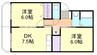 ハイコートジェム 2DKの間取り