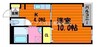 オアシス六番館 1Kの間取り
