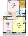 ソレアードⅡ棟 2DKの間取り