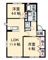 フォンテーヌ大福　Ａ棟 2LDKの間取り