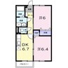 サンライズ　オアシスＢ 2DKの間取り
