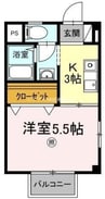 セジュールアレイ　B棟 1Kの間取り