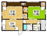 田益戸建て 2DKの間取り
