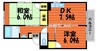 レインボーパレスB 2DKの間取り