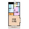 ルミナス若田 1Kの間取り