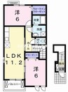 フィオーレ岡山Ⅲ 2LDKの間取り