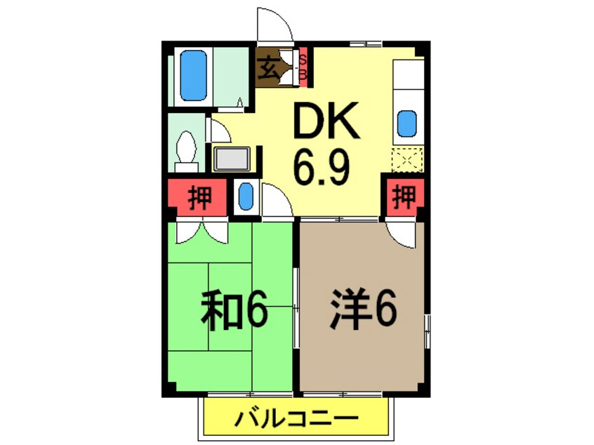 間取図 総武本線/四街道駅 バス5分ひかりが丘下車:停歩3分 1階 築29年