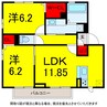 京成本線/京成臼井駅 徒歩18分 2階 築浅 2LDKの間取り