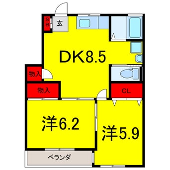 間取図 総武本線/四街道駅 徒歩25分 2-2階 築35年