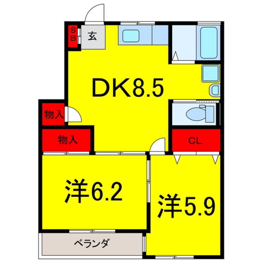 間取図 総武本線/四街道駅 徒歩25分 2-2階 築35年
