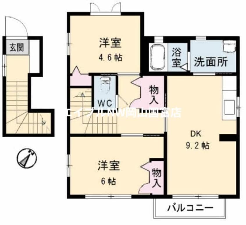 間取図 岡山市電東山本線<岡山電気軌道>/東山・おかでんミュージアム駅 徒歩53分 2階 築22年