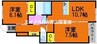 Y.A.F.国富Ⅲ　Ｂ棟 2LDKの間取り