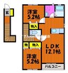 ファミーユ・ビボ　Ｅ 2LDKの間取り