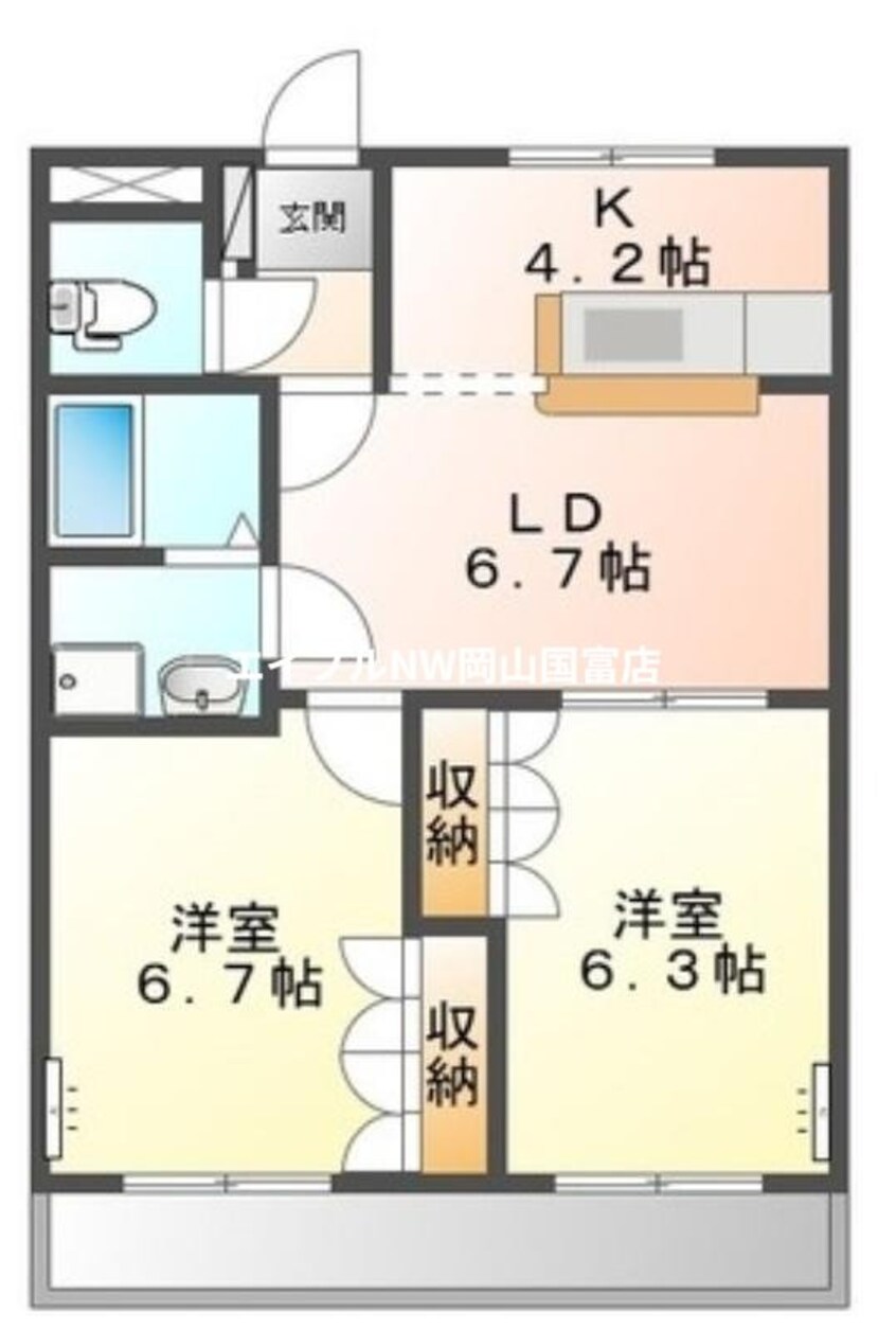 間取図 赤穂線（岡山県内）/大多羅駅 徒歩16分 2階 築20年