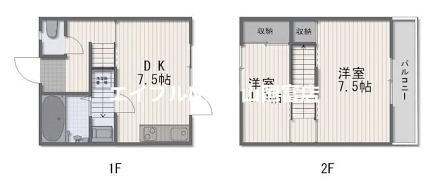 間取図 赤穂線（岡山県内）/西大寺駅 徒歩41分 1階 築52年